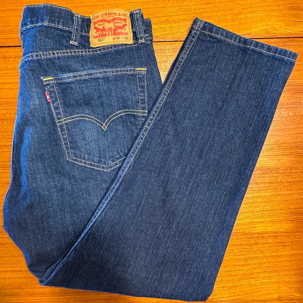 Levis 502 Mens Jeans 40x30 Blue Stretch Taper EUC